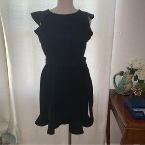 Loft Black Ruffle Flouncy Hem Dress Size SP EC